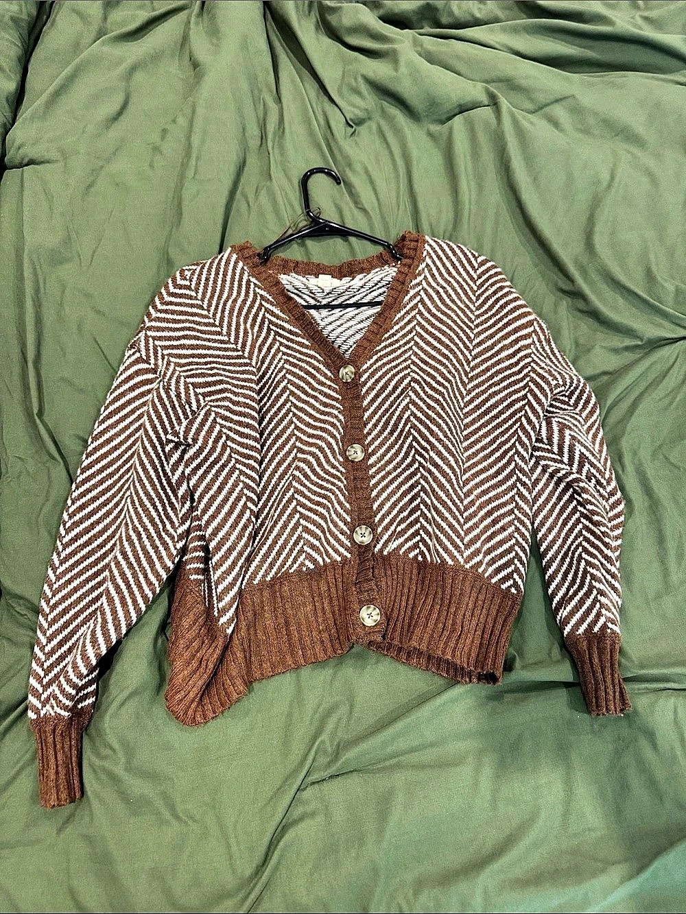 a.n.a (A New Approach) Geometric Cardigan Brown & White Large